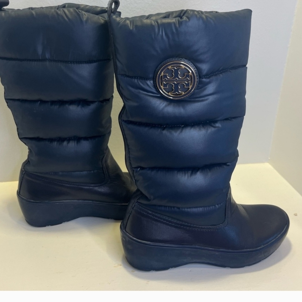Tory Burch Blue Winter Rain Boots Quilted Mid-Calf